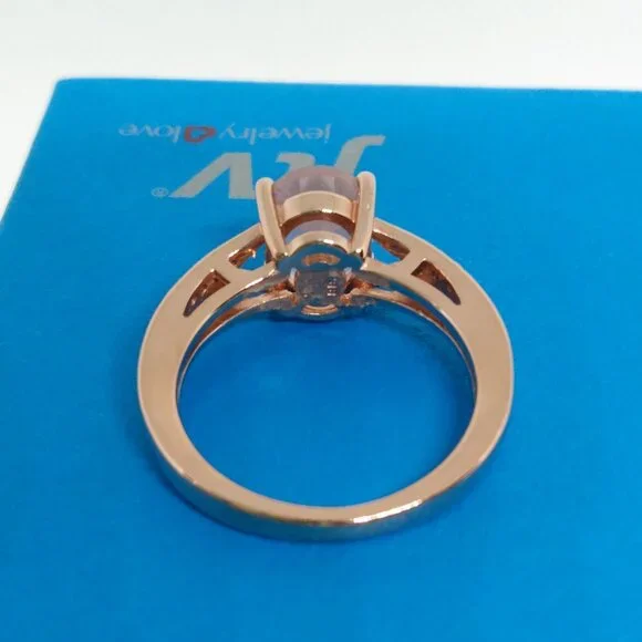 Genuine rose quartz ring in rose gold - Picture 3 of 7